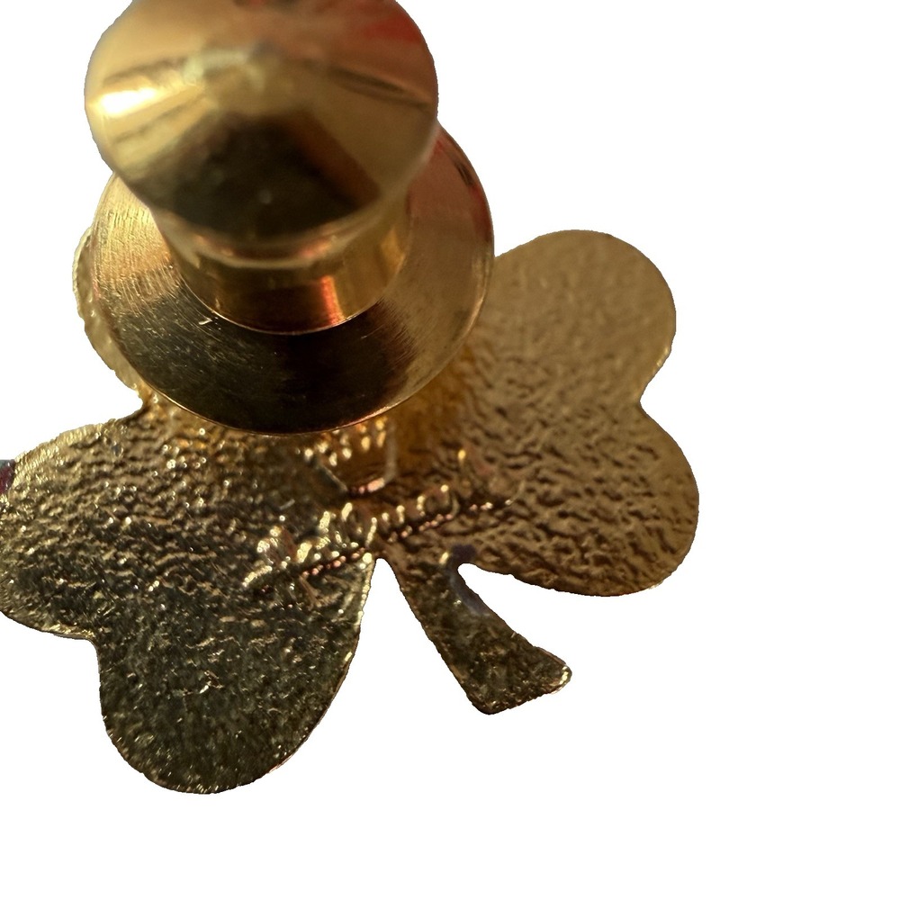 Vintage Hallmark Three Leaf Clover Tac Pin Green Enamel Gold Tone Metal - Picture 2 of 5